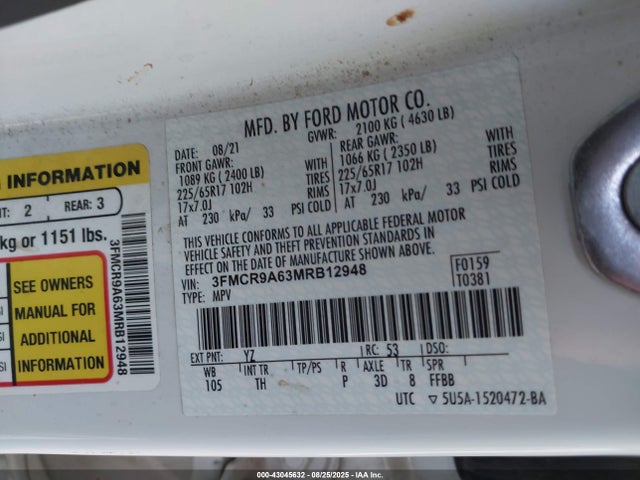 3FMCR9A63MRB12948 Ford dragon