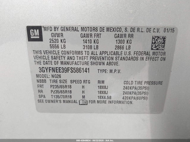 2015 CADILLAC SRX 3GYFNEE39FS586141 Photo 8