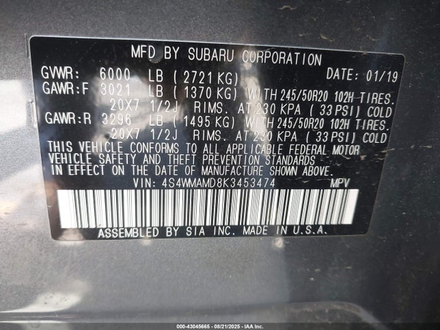 Subaru Ascent 2019 4S4WMAMD8K3453474 Image 9