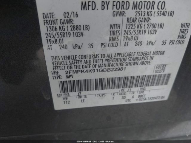 2016 FORD EDGE 2FMPK4K91GBB22981 Photo 8