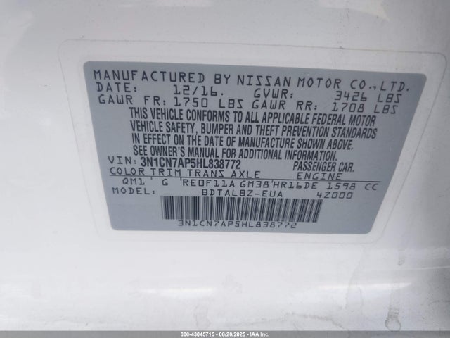 3N1CN7AP5HL838772 Nissan 2017