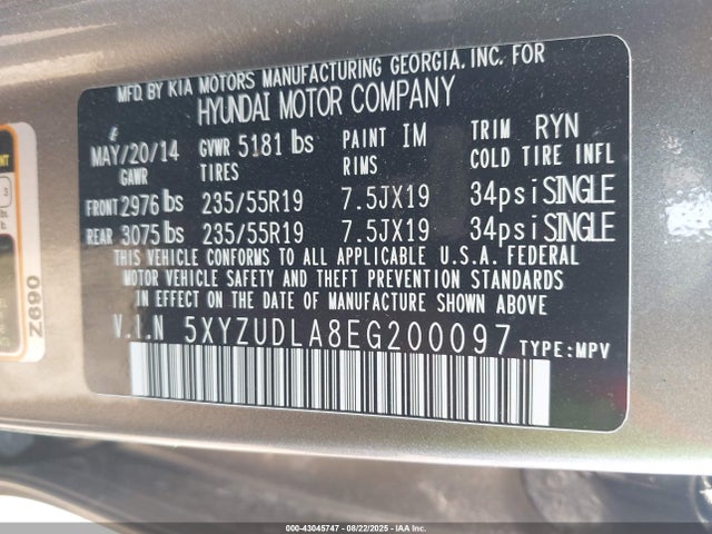 5XYZUDLA8EG200097 Hyundai t-gdi theta