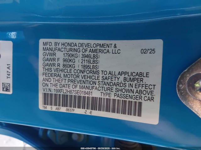 Honda k20c9 2025 19XFL2H87SE018481 Image 9