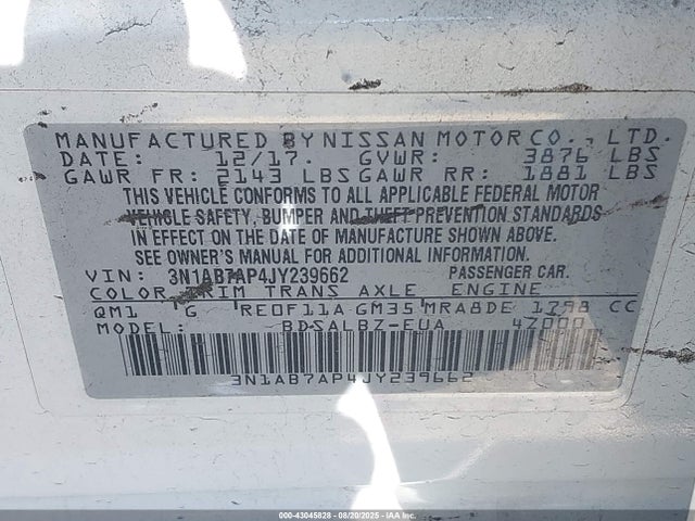 3N1AB7AP4JY239662 Nissan Sentra