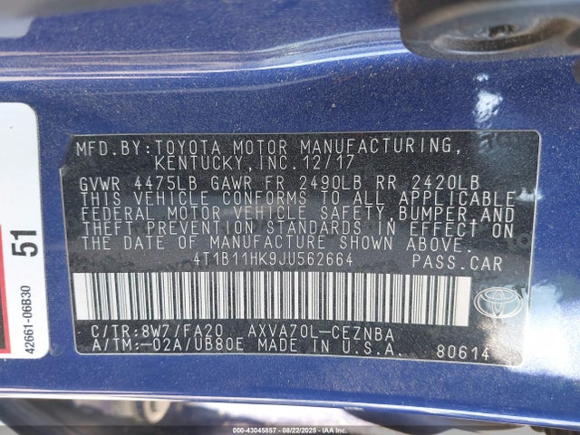 4T1B11HK9JU562664 Toyota a25a-fks