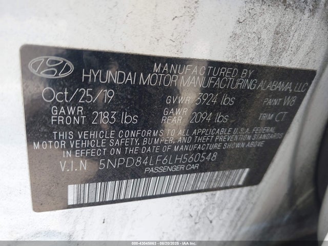 5NPD84LF6LH560548 Hyundai mpi nu