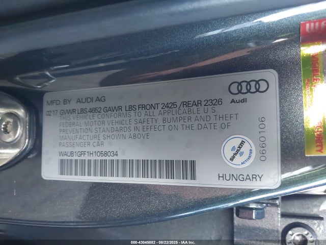 2017 AUDI S3 WAUB1GFF1H1058034 Photo 8