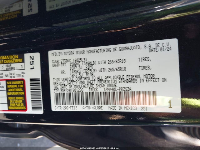 3TYLB5FNXRT001288 Toyota t24a-fts