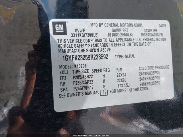 2009 CADILLAC ESCALADE 1GYFK23259R228592 Photo 8