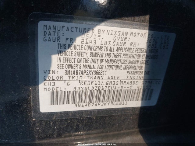 3N1AB7AP3KY366811 Nissan Sentra