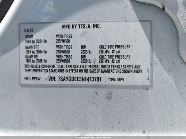 2022 TESLA MODEL Y 7SAYGDEE3NF413701 Photo 8