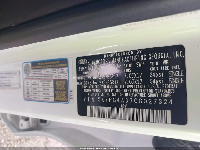 5XYPG4A37GG027324 KIA dohc gdi theta ii