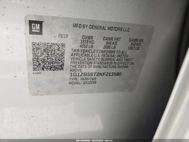 Chevrolet lfv - direct injection, variable valve timing, gen 1 2019 1G1ZB5ST2KF213580 Image 9