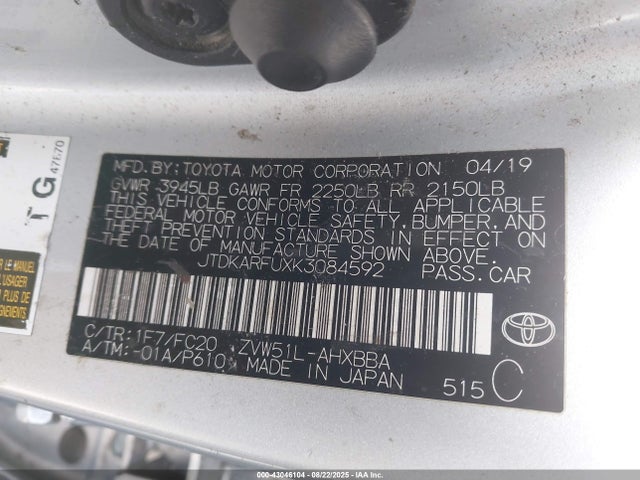 JTDKARFUXK3084592 Toyota 2zr-fxe,1nm+1mm