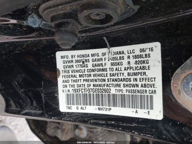 Honda l15b7 2016 19XFC1F37GE032602 Image 9