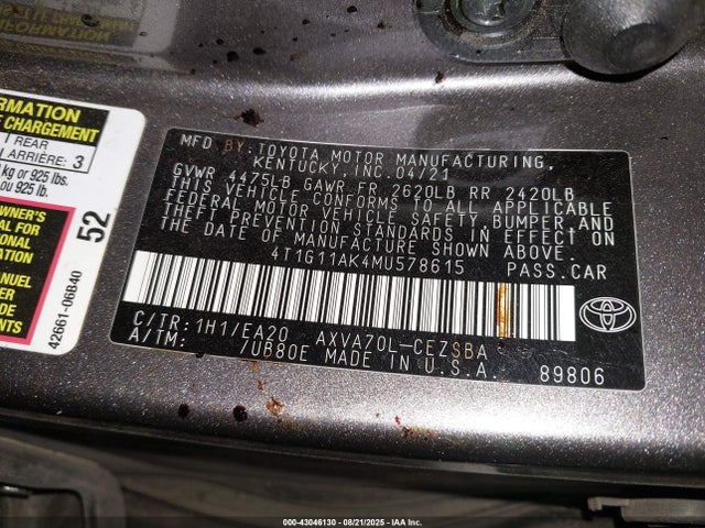 4T1G11AK4MU578615 Toyota a25a-fks