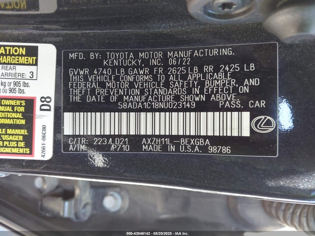 Lexus a25a-fxs, 3nm 2022 58ADA1C18NU023149 Image 9