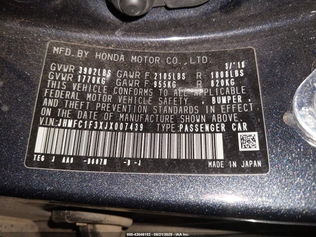 JHMFC1F3XJX007439 Honda l15b7