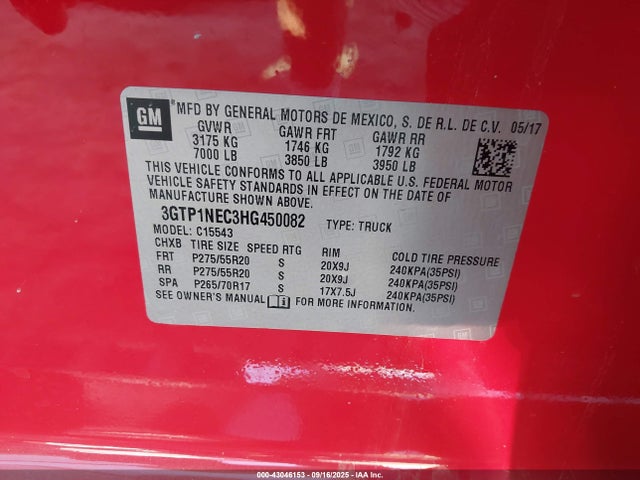 3GTP1NEC3HG450082 GMC l83 -spark ignited direct injection, variable valve timing, afm, e85 max, alum