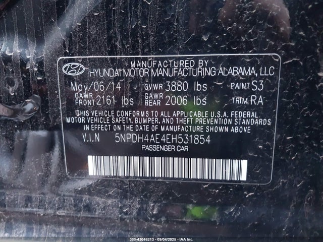 5NPDH4AE4EH531854 Hyundai dohc mpi nu