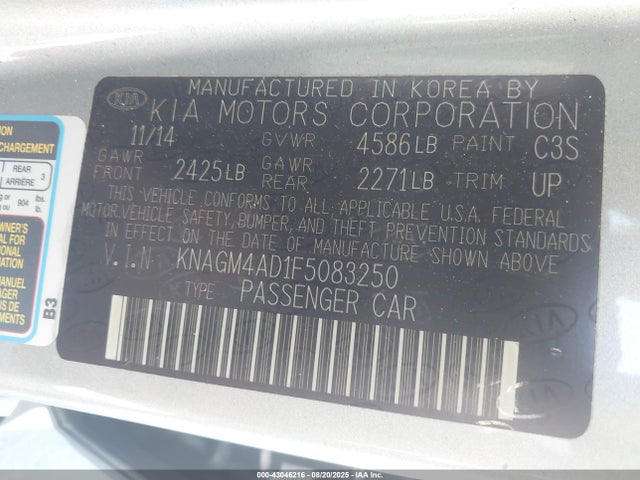 KIA mpi theta ii 2015 KNAGM4AD1F5083250 Image 9