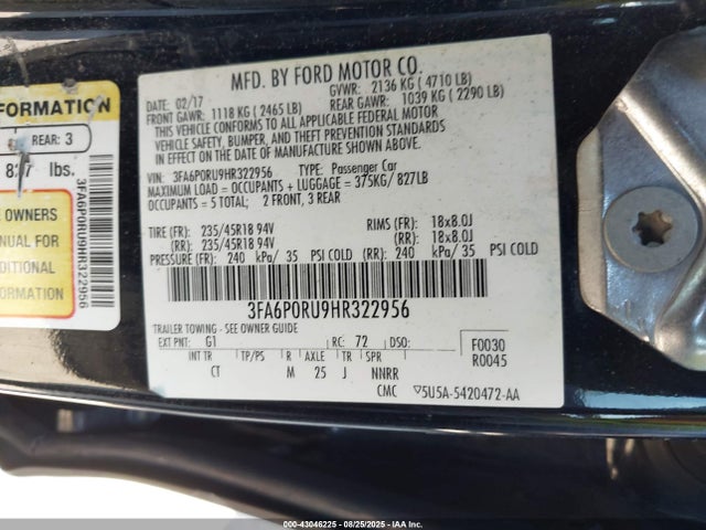 Ford 2.0l 4v atk hev 2017 3FA6P0RU9HR322956 Image 9