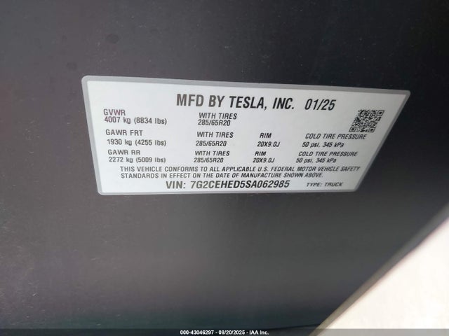 2025 TESLA CYBERTRUCK 7G2CEHED5SA062985 Photo 8