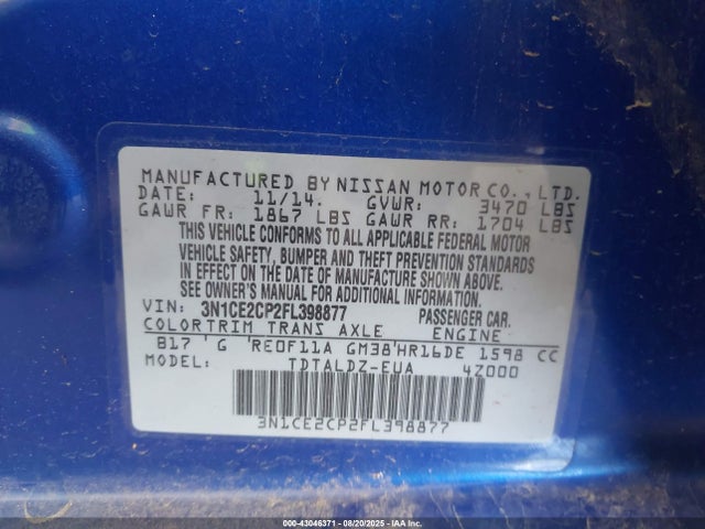 Nissan VERSA NOTE 2015 3N1CE2CP2FL398877 Image 9