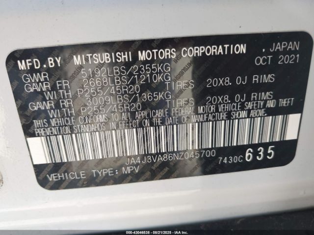 2022 MITSUBISHI OUTLANDER JA4J3VA86NZ045700 Photo 8
