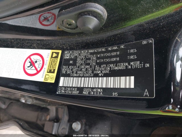 Toyota 2gr-fe 2015 5TDBKRFH6FS080530 Image 9