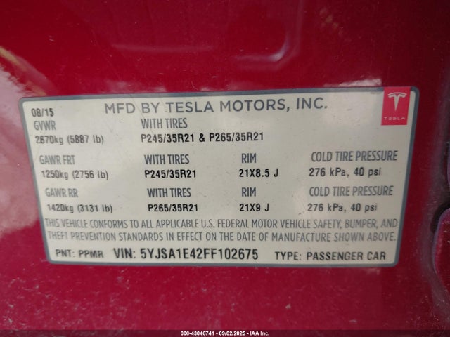 2015 TESLA MODEL S 5YJSA1E42FF102675 Photo 8