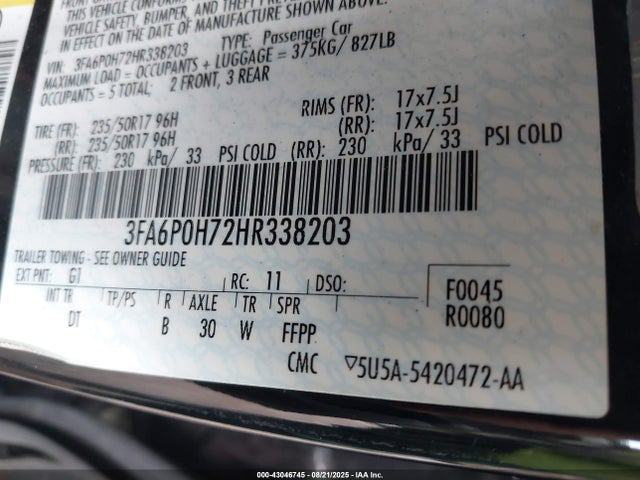 Ford Fusion 2017 3FA6P0H72HR338203 Image 9
