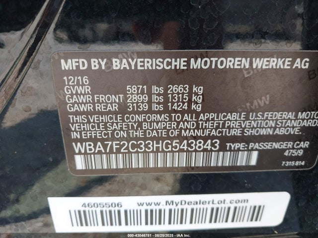 BMW 750i / b7 2017 WBA7F2C33HG543843 Image 9