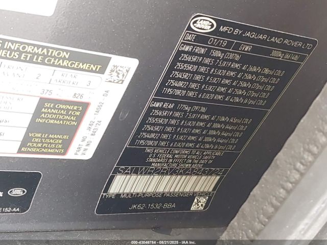 2019 LAND ROVER RANGE ROVER SPORT SALWR2RV3KA843724 Photo 8