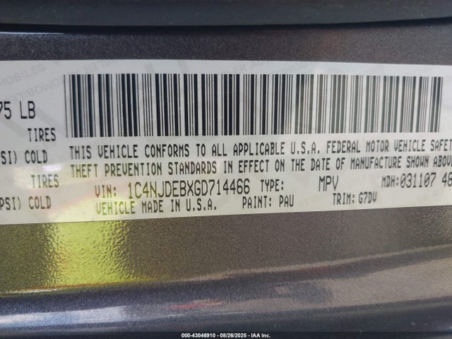 1C4NJDEBXGD714466 Jeep Compass