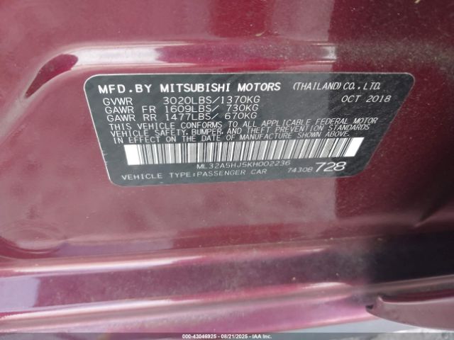 2019 MITSUBISHI MIRAGE ML32A5HJ5KH002236 Photo 8