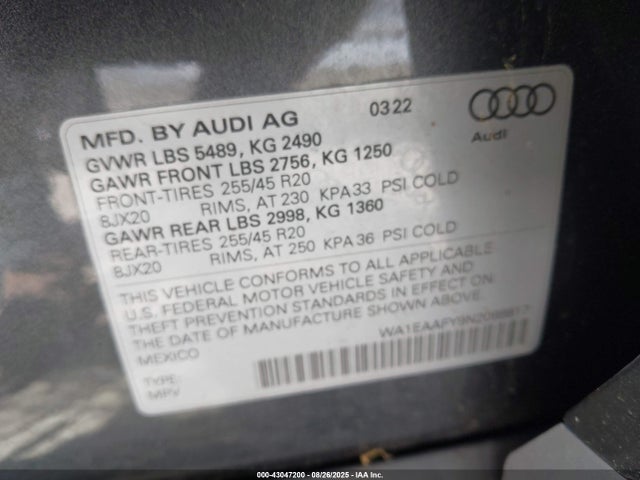 2022 AUDI Q5 WA1EAAFY9N2088817 Photo 8