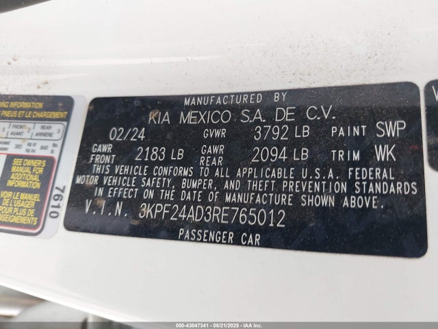 3KPF24AD3RE765012 KIA mpi nu