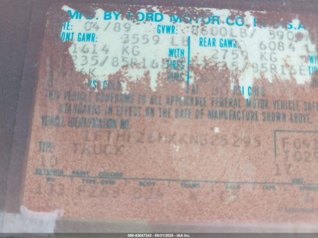 1989 FORD F250 1FTHF26HXKNB25295 Photo 8