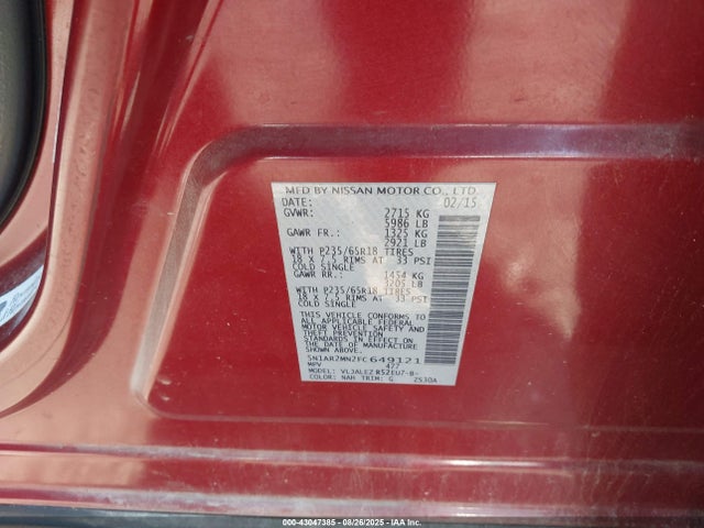 Nissan Pathfinder 2015 5N1AR2MN2FC649121 Image 9