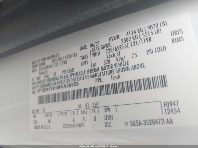 1FTBR1Y81MKA38555 Ford Transit-250