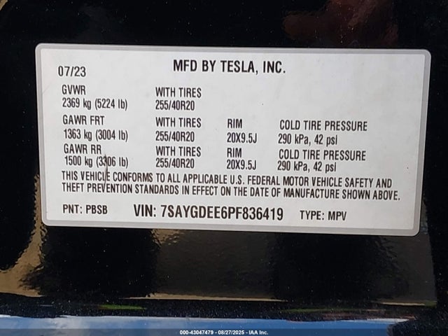 2023 TESLA MODEL Y 7SAYGDEE6PF836419 Photo 8