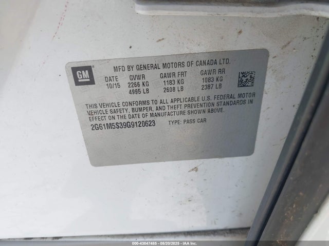 2G61M5S39G9120623 Cadillac lfx - sidi, vvt, e85 max, alum gm