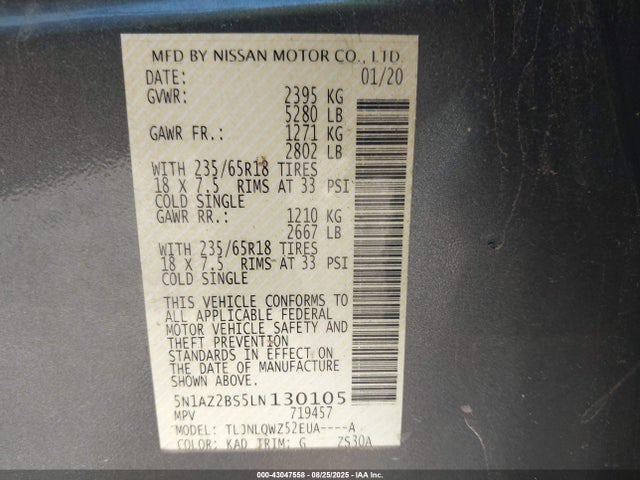 Nissan Murano 2020 5N1AZ2BS5LN130105 Image 9