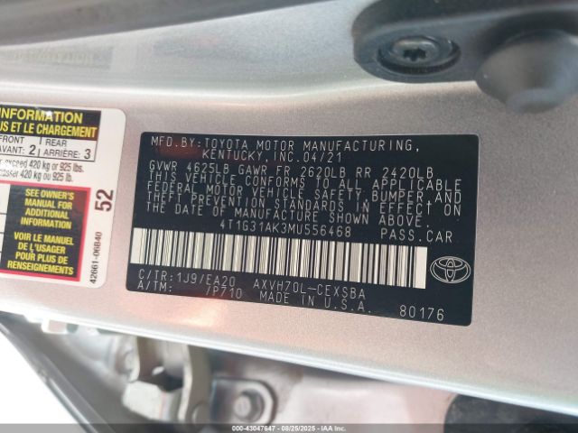 2021 TOYOTA CAMRY 4T1G31AK3MU556468 Photo 8