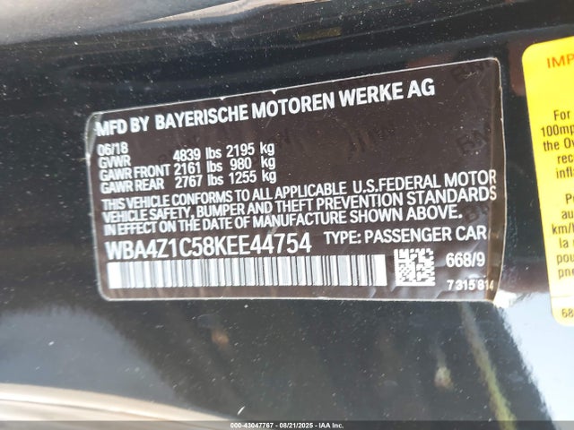 BMW 430I 2019 WBA4Z1C58KEE44754 Image 9