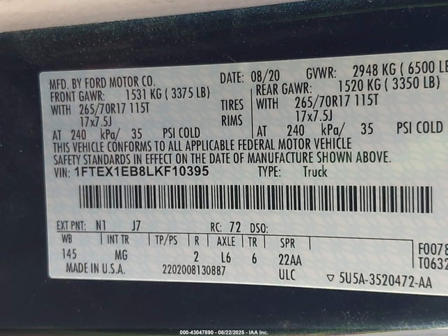 Ford 3.3l tivct 2020 1FTEX1EB8LKF10395 Image 9