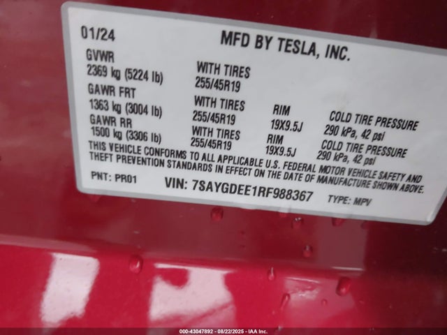 2024 TESLA MODEL Y 7SAYGDEE1RF988367 Photo 8