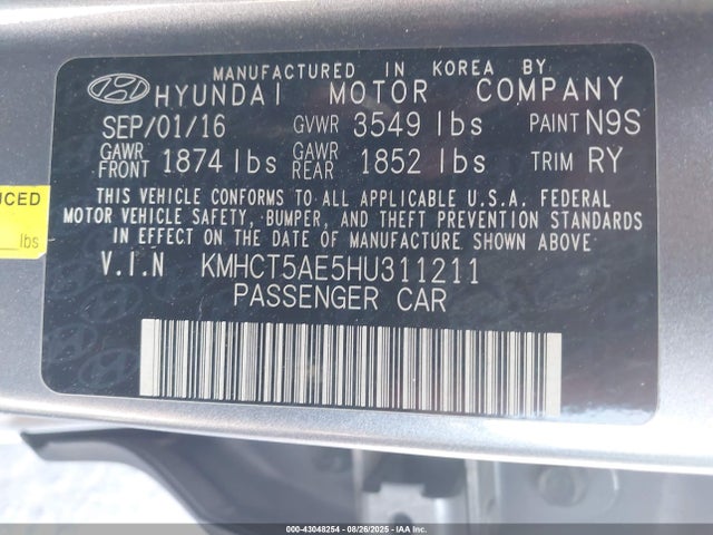 KMHCT5AE5HU311211 Hyundai 2017