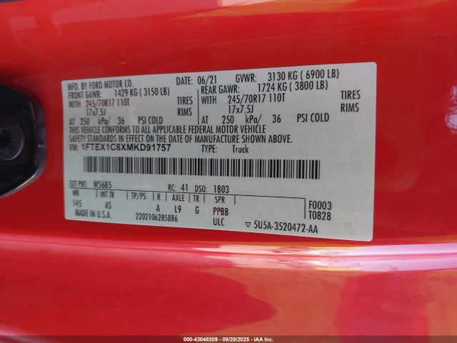 Ford gtdi 2021 1FTEX1C8XMKD91757 Image 9